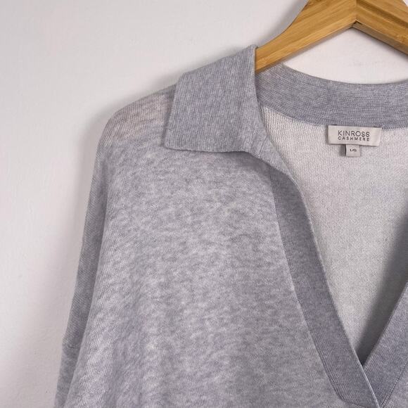 Kinross Cashmere Stripe Split Neck Polo Cotton Blend Large - Picture 2 of 5